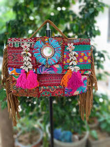 Banjara Women's Evening Shoulder Tote Embroidered Mirror Work <b>Fabric</b> Clutch Sling <b>Bag</b> Wedding <b>Gift</b> 'For Her' Kumkum Fashions - Product Image 5