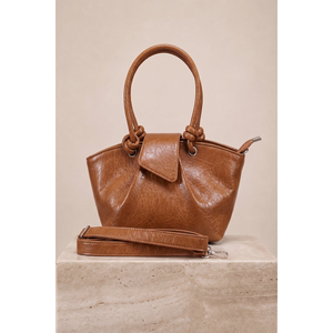 Sac à main Tan Lady en cuir véritable aspect cuir, imperméable, avec doublure en cuir véritable, poignée unique, décoration chaîne et détail nœud - Product Image 1