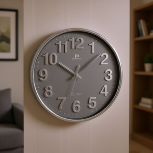 JUSTAMINUTE 35.5cm <b>Wall</b> <b>Clock</b> Grey and <b>Chrome</b> 00816G - Product Image 3