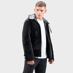 Chaqueta Bomber de cuero informal para hombre, piel de oveja, cierre de cremallera, cuello vuelto, talla extra, chaqueta de otoño para motocicleta, gruesa teñida - Product Image 5