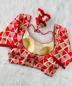 Blusa de plumas de encaje de talla grande para mujer para Sari/Lahenga, ropa de fiesta, patrón geométrico de seda, estilo étnico - Product Image 3