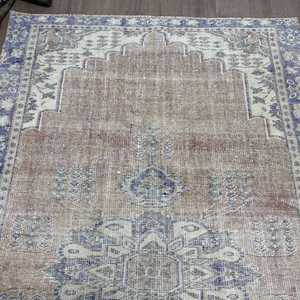 Alfombra Grande Vintage de 5.2x8.9 pies, Alfombra de Lana Abstracta Azul Turca - Product Image 4