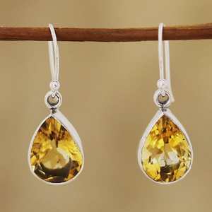 Boucles d'oreilles en citrine, pierre précieuse, argent sterling 925, bijoux faits à la main, cadeau de naissance de novembre pour femmes - Product Image 1