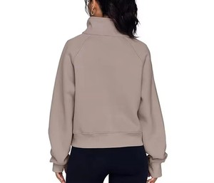 Sweat-shirt à capuche pour femme, vente en gros personnalisée, sweat-shirt pour femme, demi-zip, pull court, sweat-shirt à capuche en laine, quart de zip - Product Image 2