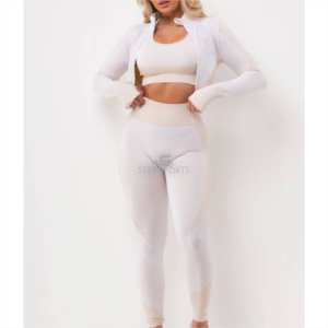 Ensemble de yoga élégant en trois pièces de qualité supérieure pour femmes ensemble de gymnastique à fermeture éclair à séchage rapide pour femmes avec service OEM - Product Image 1