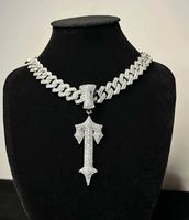 Collier en acier inoxydable de style hip-hop urbain pour hommes, 50 cm, pendentif glacé avec diamants brillants, bijoux en alliage