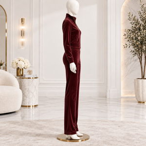 Women <b>Velvet</b> <b>Tracksuit</b> Full Sleeve Solid Color Half-Zip Zipper Fly Side Pockets Elegant Autumn Wear Wholesale Rate OEM Custom - Product Image 2