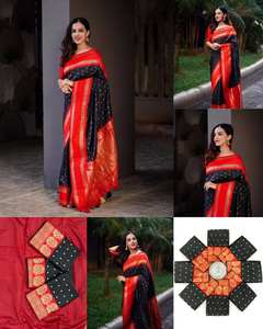 Tissu en soie douce avec tissage Banarasi Zari doré complexe pour les mariages toute l'année, les occasions spéciales - Product Image 2