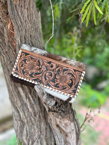 Nouveaux sacs fourre-tout en cuir de fourrure de vachette à imprimé floral usiné à la main véritable sac de soirée élégant occidental et embrayage outillé ensembles combinés uniques - Product Image 4