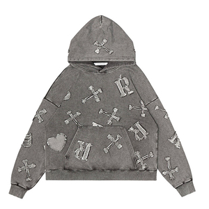Sweat à capuche d'hiver en molleton 100% coton délavé à l'acide, avec lettres en strass, écologique, haute qualité, fabrication en gros sous marque privée OEM - Product Image 1