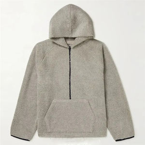 Automne hiver hommes mode pull à capuche en gros goutte épaule Sherpa conception avec col roulé chaud teint uni - Product Image 4