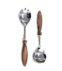 Serveur de salade poli mat argenté nouvellement conçu avec poignée en bois Outils de salade en acier inoxydable les plus vendus - Product Image 1