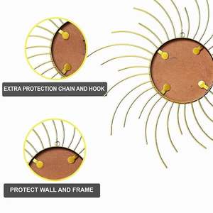 Miroir mural en métal effet soleil, finition dorée, rond, en verre, décoratif, pour salon, chambre, salle de bain, hôtel, décoration intérieure. - Product Image 6