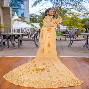 Nouveau Design Somalien Traditionnel Violet Mariage Dirac De Mariée Avec Perles D'or Travail À La Main Pour Les Femmes Musulmanes Somaliennes Ensemble De Dirac De Mariée - Product Image 3