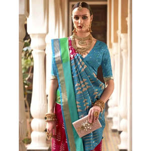 ผ้าไหมปาโตลาสีชมพูและฟ้าอ่อนพิมพ์ลายดิจิทัลสำหรับงานแต่งงาน - Product Image 2