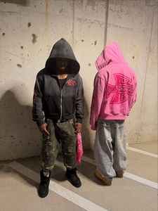 Vente en gros, sweat à capuche personnalisé avec fermeture éclair pour hommes, patch brodé en point, sérigraphie LOGO, sweat à capuche délavé à l'acide avec strass - Product Image 4