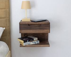 Mesita de noche de madera hecha a mano flotante moderna, almacenamiento de múltiples cajones, diseño ecológico para dormitorio, sala de estar, decoración de hogar y oficina - Product Image 3