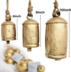 Toptan 3 adet Set larges boyutu Vintage rustik inek Bells altın antika bitmiş için kullanılan duvar asılı dekorasyon