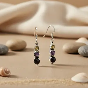 Pendientes de Plata de Ley 925 con Piedras Preciosas, Accesorio de Moda para Uso Diario para Mujer - Product Image 1