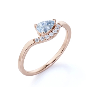 Países de Canadá Aguamarina Pera Corte Solitario Compromiso Anillo Bypass con Moissanite March Birthstone - Product Image 2