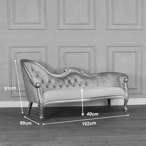 Chaise Longue Tradicional Versailles de un Solo Lado, Hecha de Madera de Caoba, Tela Plateada de Alta Calidad, Terciopelo Negro, para Uso en Interiores del Dormitorio - Product Image 6