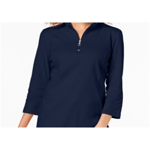 Karen Scott Top da donna in cotone con mezza zip e collo a lupetto, colore blu navy, taglia S, in tessuto lavorato a maglia semplice - Product Image 2
