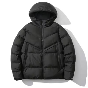 Veste matelassée pour homme en duvet 100% polyester de haute qualité, fermeture éclair, marque personnalisée, hiver, chaude, noire - Product Image 1