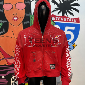 Sweats à capuche d'hiver personnalisés avec fermeture éclair en strass pour hommes, 100% coton, haute qualité, couleurs et logo personnalisés, prix de gros - Product Image 6