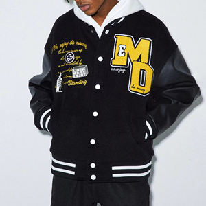 Men's Black PU Slim Varsity Jacket with Satin Lining Stand Collar <b>Covered</b> <b>Button</b> Front Logo Regular Sleeve Casual Winter Wear - Product Image 5