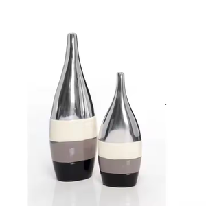 Minimalist Silver Finished <b>Decorative</b> Vase For Office Desk Reception Area And Corporate Interior Styling Handcrafted From India - Product Image 1