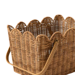 Natural Scalloped Rattan Storage <b>Basket</b> With Handle, Hand Woven <b>Wicker</b> <b>Baskets</b> From Home Table Top Decor From Vietnam Factory - Product Image 5