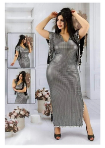 Robe de danse du ventre égyptienne - Abaya style Nancy en Lycra extensible avec pièces de monnaie et bandes métalliques (taille unique) - Product Image 5