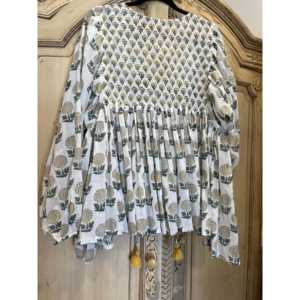 Blusa de Mujer Gypsy con Estampado Floral de Lino, Transpirable, con Cuello Alto Bordado y Decoración de Lentejuelas, Talla XL Disponible - Product Image 3