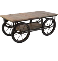 Table en forme de Thela en bois faite à la main de style industriel pour hôtel restaurant Table en métal à roues mobiles Table à manger de meubles anciens