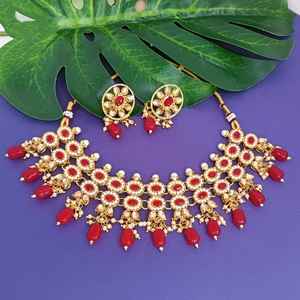 Indian Manufacturer Women's Kundan Crystal Ethnic Jewelry Set Wedding Choker Necklace and <b>Earring</b> with Pearl Stone for Gifts - Product Image 2