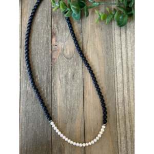 Collier Navajo en perles d'eau douce et onyx avec perles en argent sterling - Product Image 5