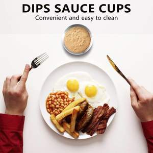 Mini tazas de salsa de acero inoxidable del fabricante indio con tapas, vajilla redonda para sumergir, caja de embalaje, tazas de condimentos - Product Image 4