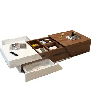 Unique Table With Dror For Home Hotel Living room White & Brown Color Table Modern Wooden Square Shape Furniture Center Tabletop