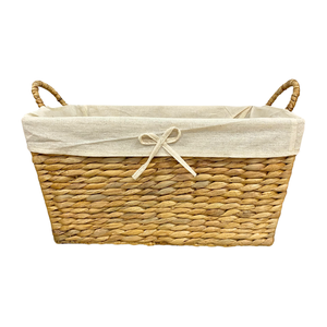 Panier de rangement en rotin, jonc de mer, bambou, jacinthe d'eau, avec doublure en coton amovible, parfait pour le rangement et la décoration. - Product Image 1