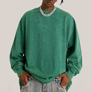 Logotipo personalizado 400 GSM French Terry Pullover Desgastado Cuello redondo Lavado ácido Vintage Sudaderas para 100% Algodón Rhinestone Invierno - Product Image 5