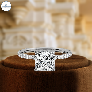 แหวนเพชรเพาะเลี้ยงทรงเจ้าหญิง 1 กะรัต ทอง 14K แหวนเพชรเม็ดเดี่ยวแบบซ่อนรัศมี ประดับเพชรแบบฝังเต็มวง แหวนแต่งงาน - Product Image 2