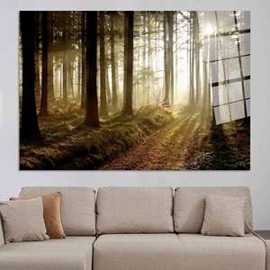 Impression sur toile Chemin forestier au coucher du soleil : Cadeau élégant pour papa, Décoration de ferme, ART EN VERRE TÉRMÉRÉ - Product Image 1