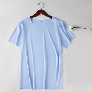 T-shirt d'été décontracté à manches courtes en soie glacée sans coutures pour femme, coupe ajustée, respirant, col en V, demi-manches, collection 2026 - Product Image 2