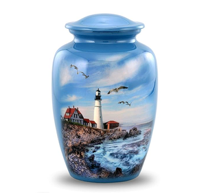 Urna Funeraria de Metal (Latón/Aluminio) con Diseño de Faro, para Cenizas Humanas de Adultos - Product Image 3