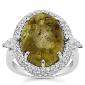 Bague Statement en Argent Sterling avec Diopside Chromé et Zircon Blanc 14,45 carats, Style Bohème Géométrique, Coupe Ovale et Poire - Product Image 1