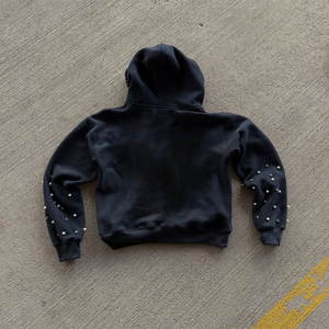 เครื่องแต่งกายแนวสตรีทไข่มุกเทอร์รี่ทำจากผ้าฝ้าย100% มีฮู้ดสำหรับผู้ชายเสื้อฮู้ดสไตล์บ็อกซี่รับน้ำหนัก - Product Image 2