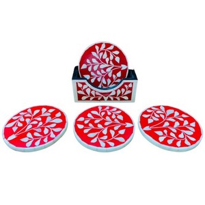 Bone Inlay Coasters Floral Set High Quality Bone Inlay Coaster Indian Manufacturer Bone Inlay Coffee Tea Cup - Product Image 5