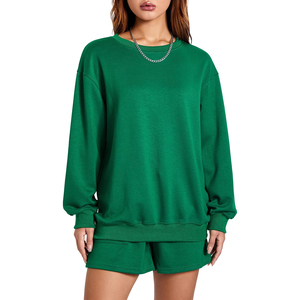 Conjunto de Dos Piezas para Mujer, Sudadera Larga y Pantalones Cortos, Color Verde Invierno, Felpa de Algodón, Personalizado, Talla Grande, 2026 - Product Image 3
