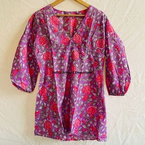Hermoso Vestido Estampado Floral en Bloques de Algodón, Vestido para Uso Casual, Vestido Estampado a Mano - Product Image 6
