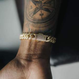 12mm 18k Gold Plated Hip Hop Style Moissanite <b>Bracelet</b> Diamond Prong & Iced Cuban Chain for Men Fine Men's Bangles - Product Image 4